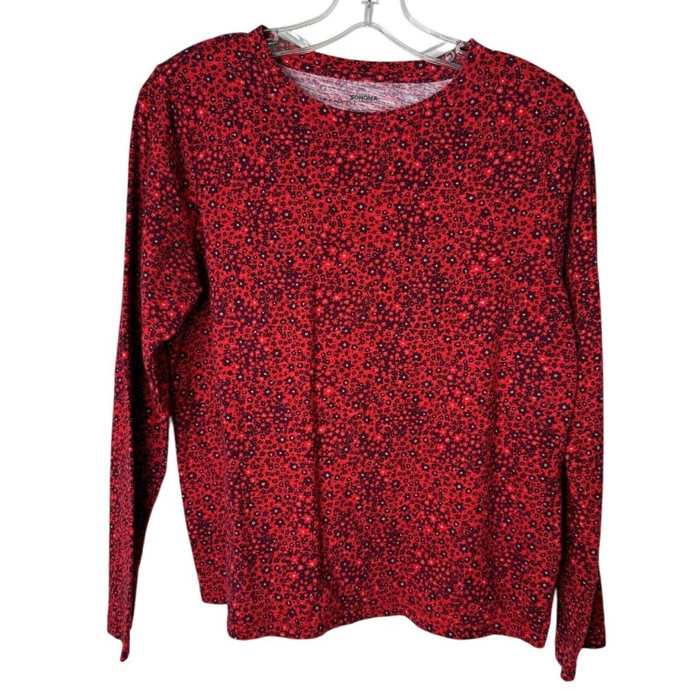 Sonoma Womens Red & Black Floral Everyday Tee M Athleisure Grunge Cottage Boho